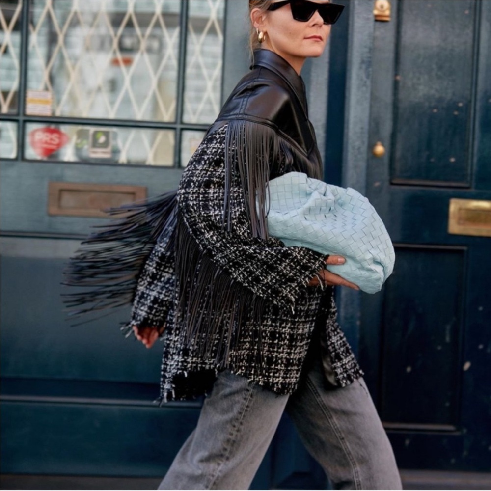 Leather Fringe Tweed Shacket